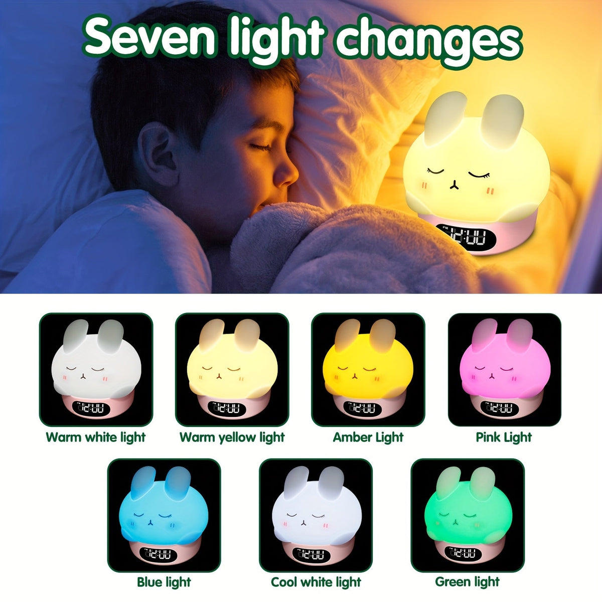 Wimberly - Multicolor LED Bunny Night Light with Built-in Clock