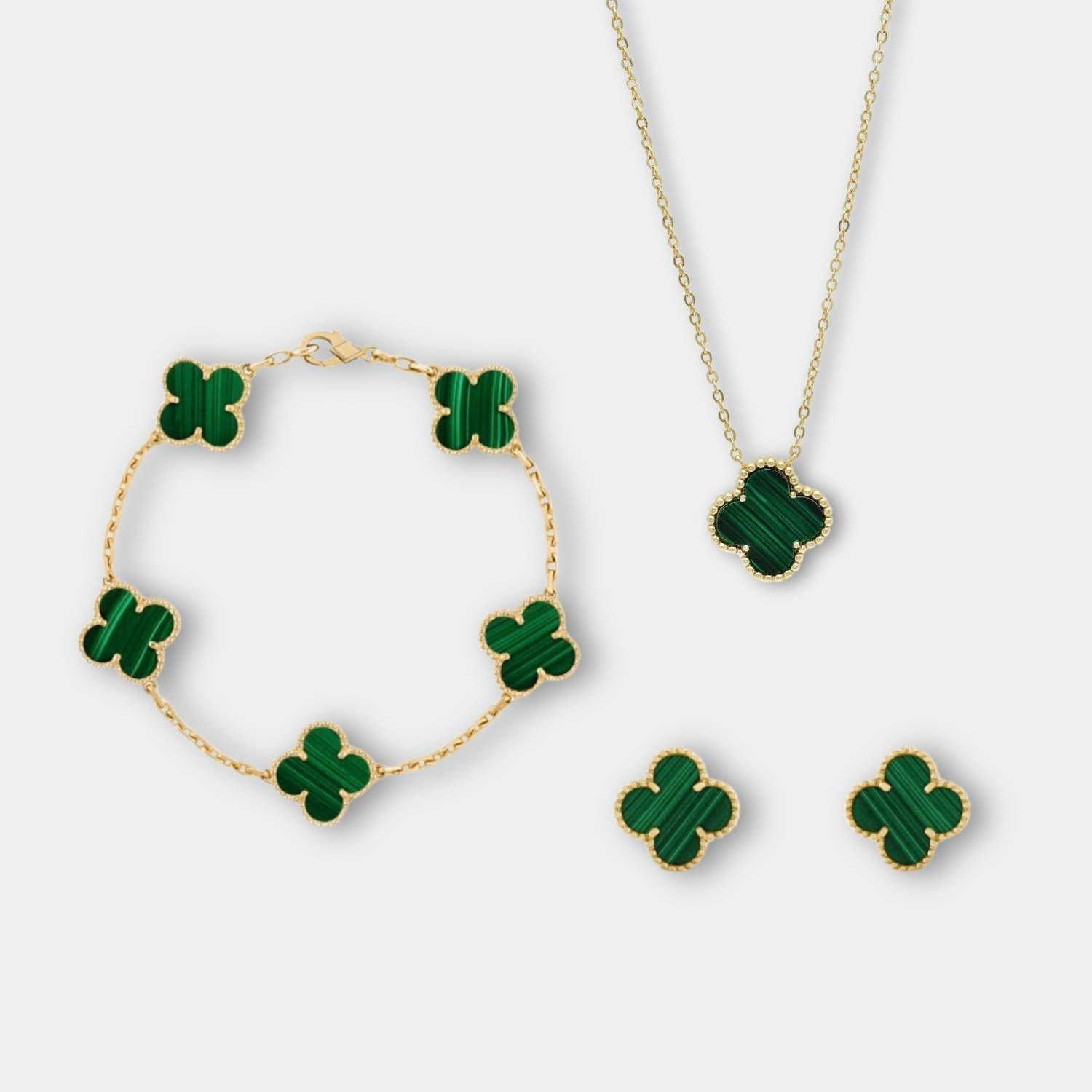 Golden Clover - Set collier, bracelet et boucles