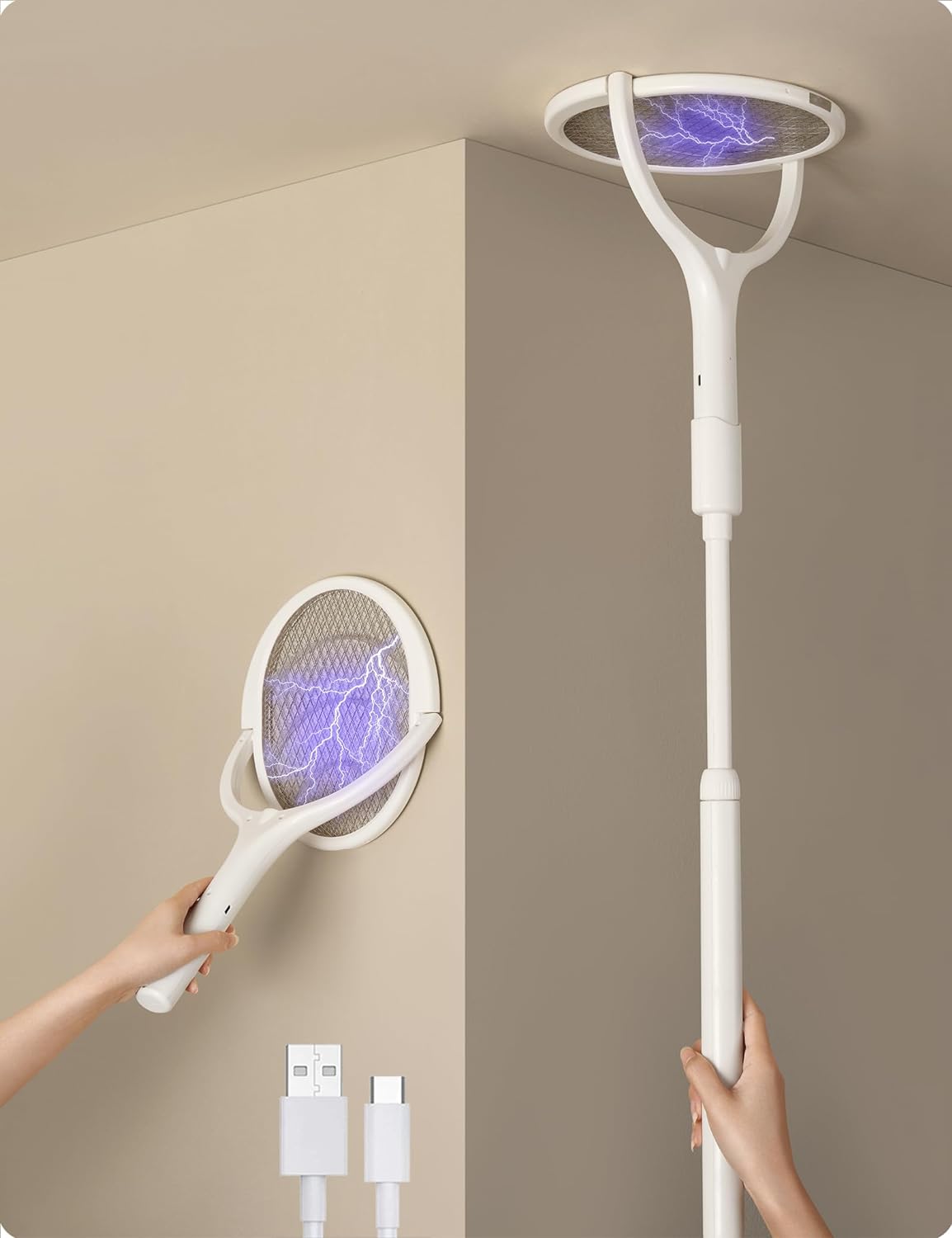 Raquette Anti-Mouches Flex - Tapette électrique rechargeable à tête pivotante