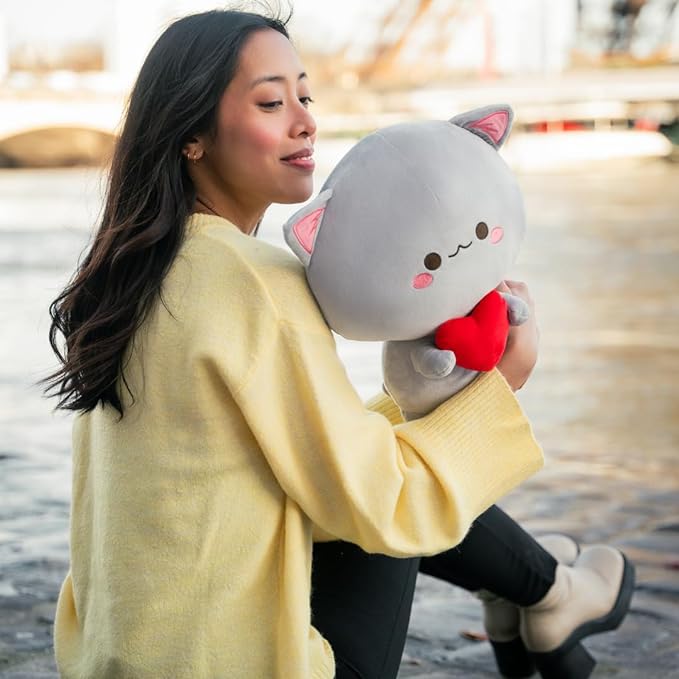 LullaPlush - Gray Cat Plush with Heart, the Perfect Comfort Toy for All Ages
