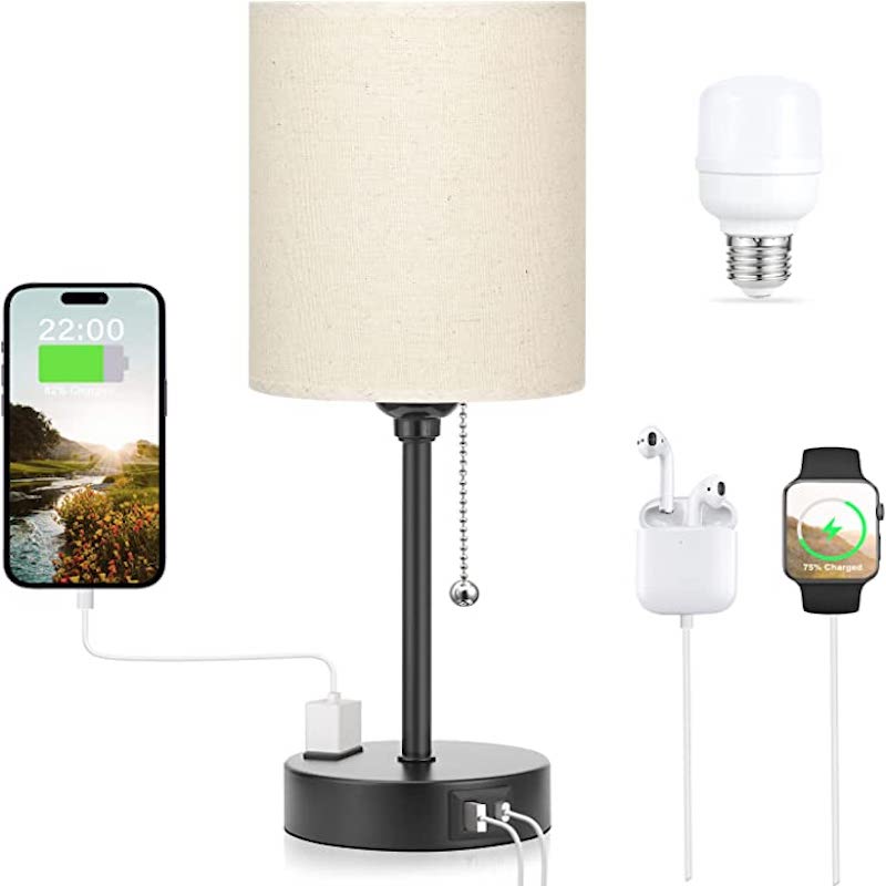 Yorvex - 3-Color Temperature Bedside Lamp with USB Ports