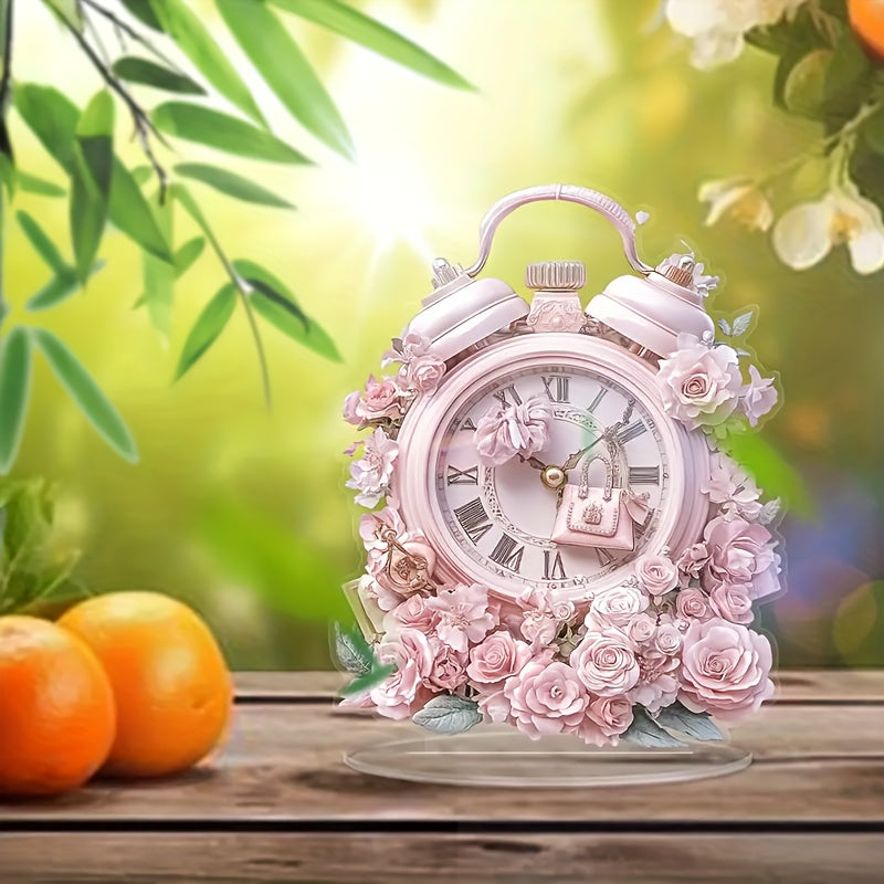 Lefleur Clock - Boho Pink Floral Acrylic Alarm Clock