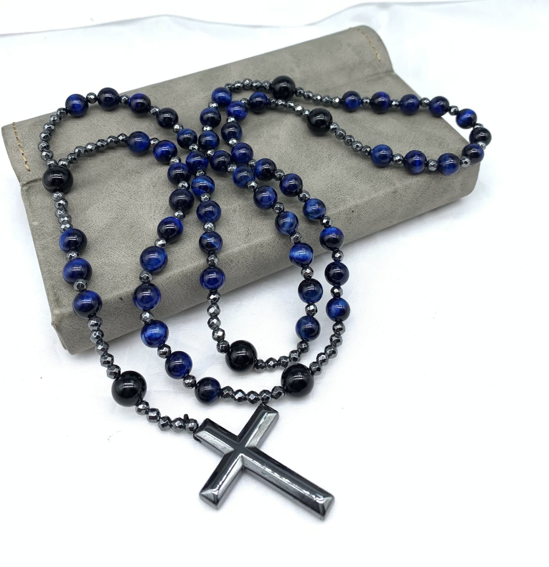 Collier Rosaire Croix Orion - Œil de Tigre Lapis