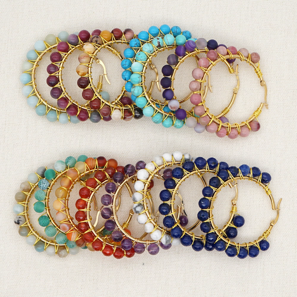 Sanne - Grandes créoles boho en cristaux naturels