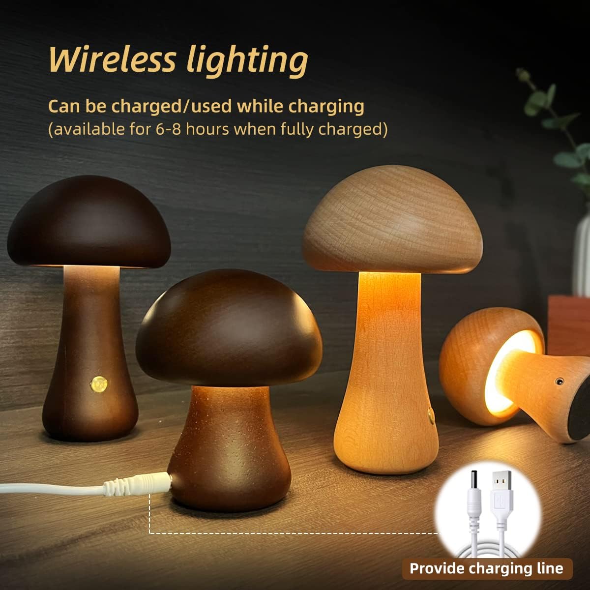 Faunwood - Wireless Wooden Mushroom LED Night Light