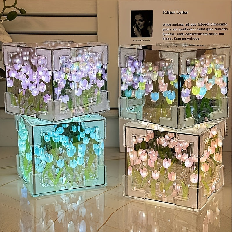 Gentlebloom - Elegant LED Tulip Night Light with Mirror