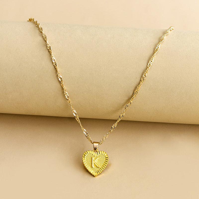 Amara - Gold Heart Initial Pendant Necklace