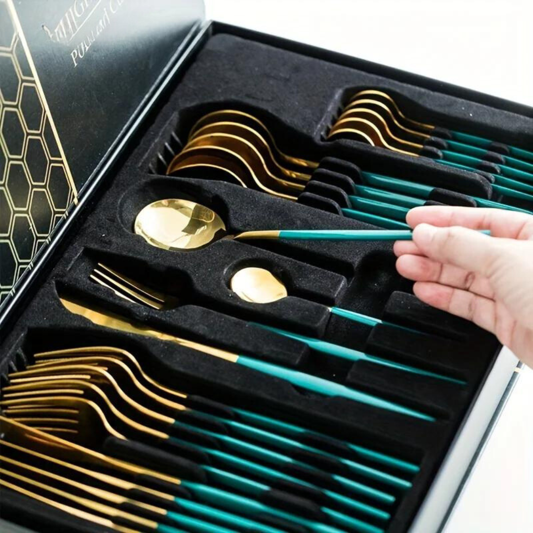 IvoraGold - Golden 24-Piece Stainless Steel Cutlery Set