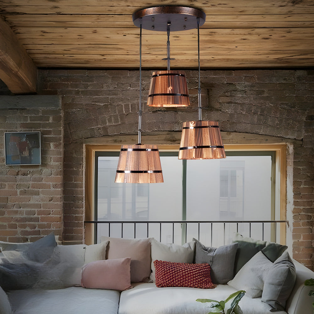 BucketGlow Pendant - Wooden Bucket-Style Light for a Cozy Bar