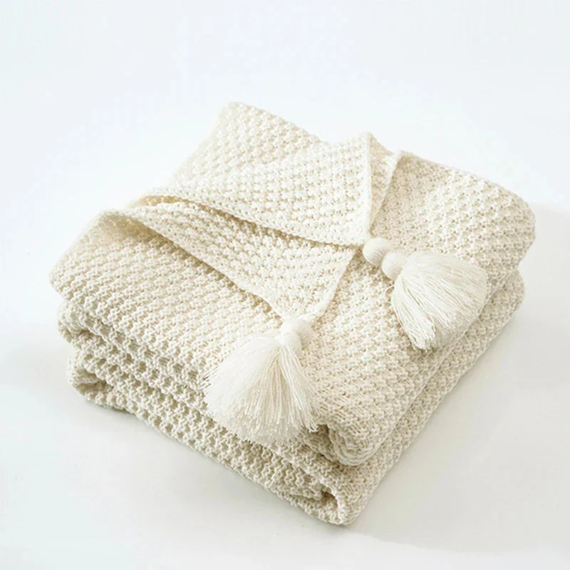 NordicCozy - Couverture en laine tissée à la main avec franges