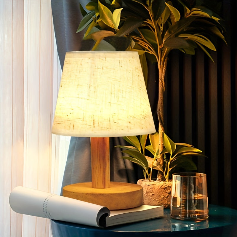 Bosklyn - Wood LED Bedside Lamp with Linen Shade