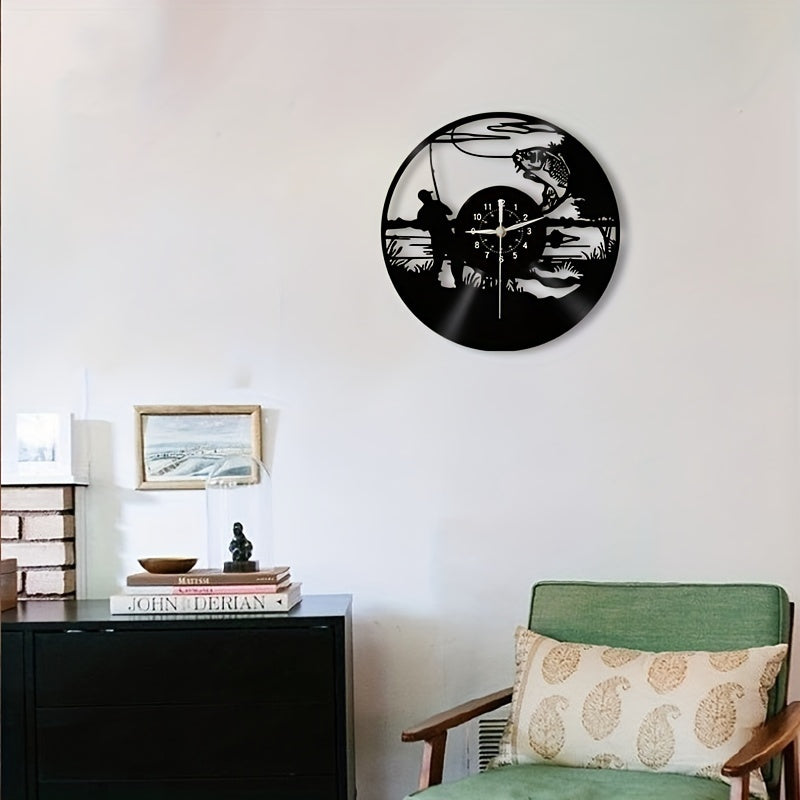VinylCatch Clock - Horloge Murale Rétro sur Thème de la Pêche