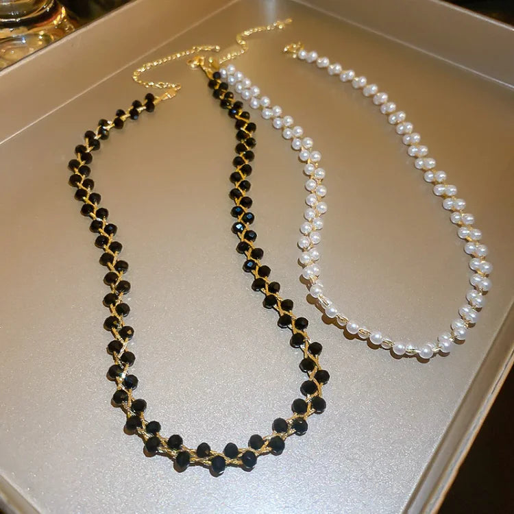 Amira - Collier double rang cristaux et perles de luxe