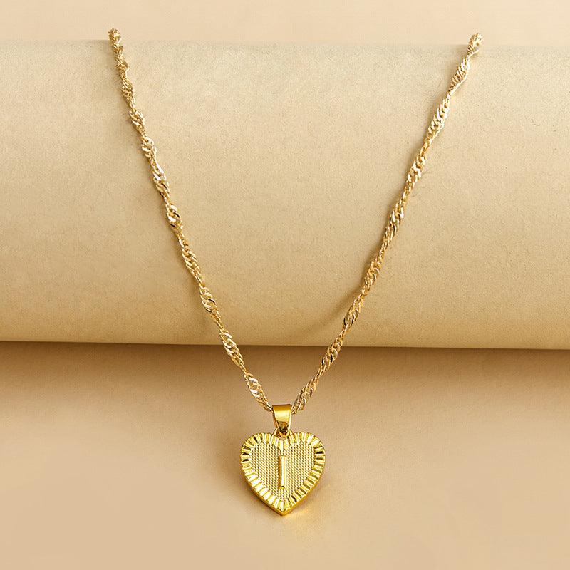 Amara - Gold Heart Initial Pendant Necklace