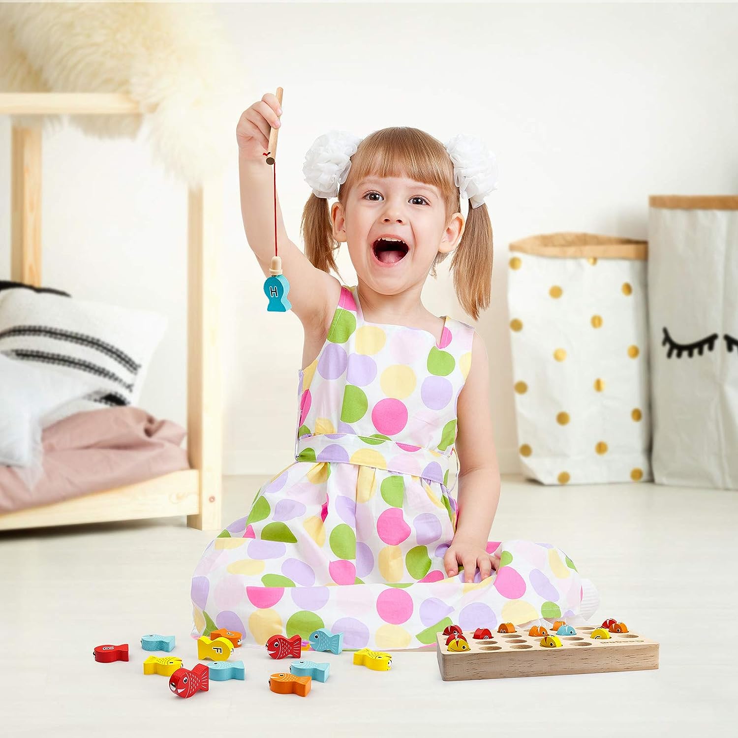 Wooden Magnetic Fishing Game - Educational Toy for Kids 1+