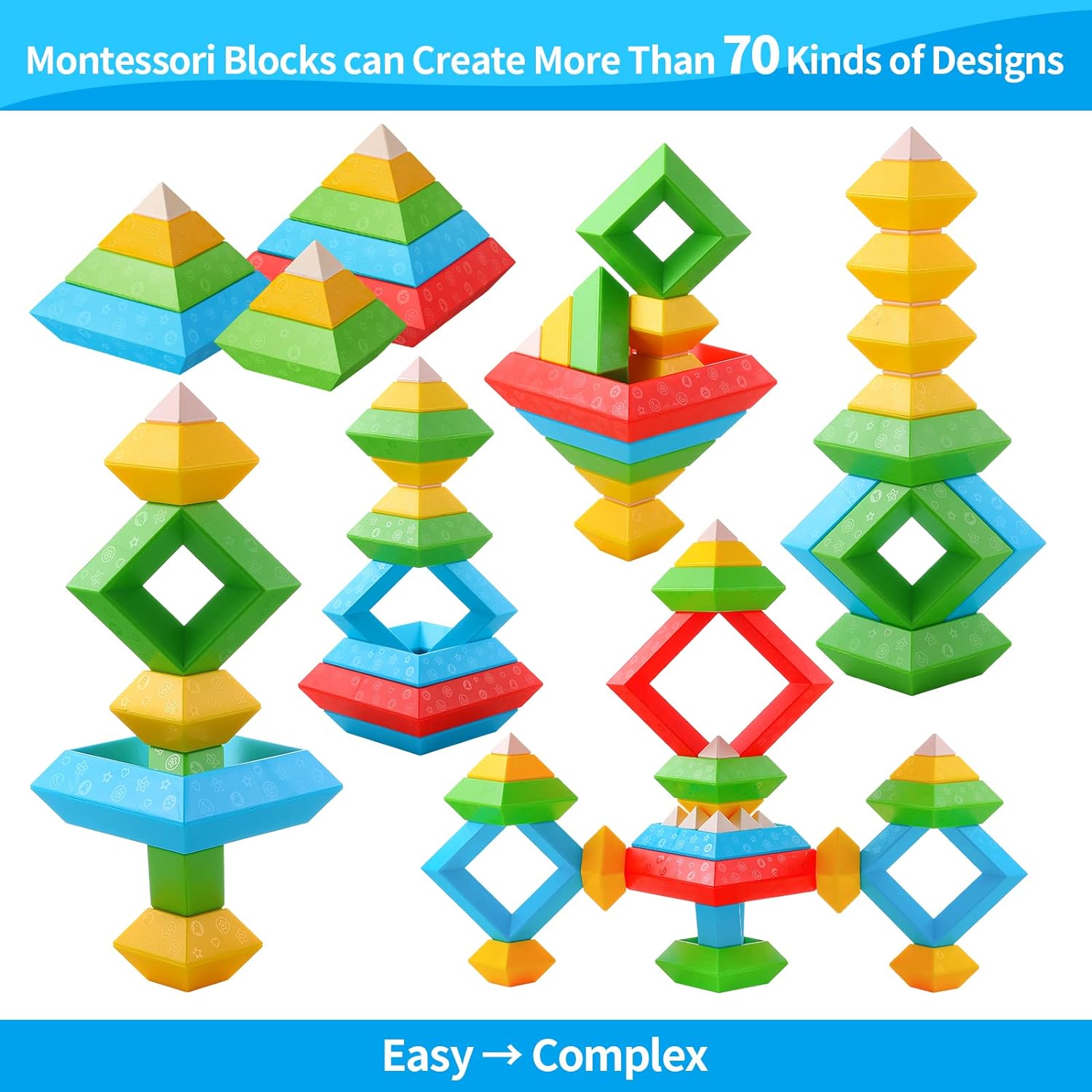 Montessori Stacking Blocks - Educational Building Set for Kids 2+