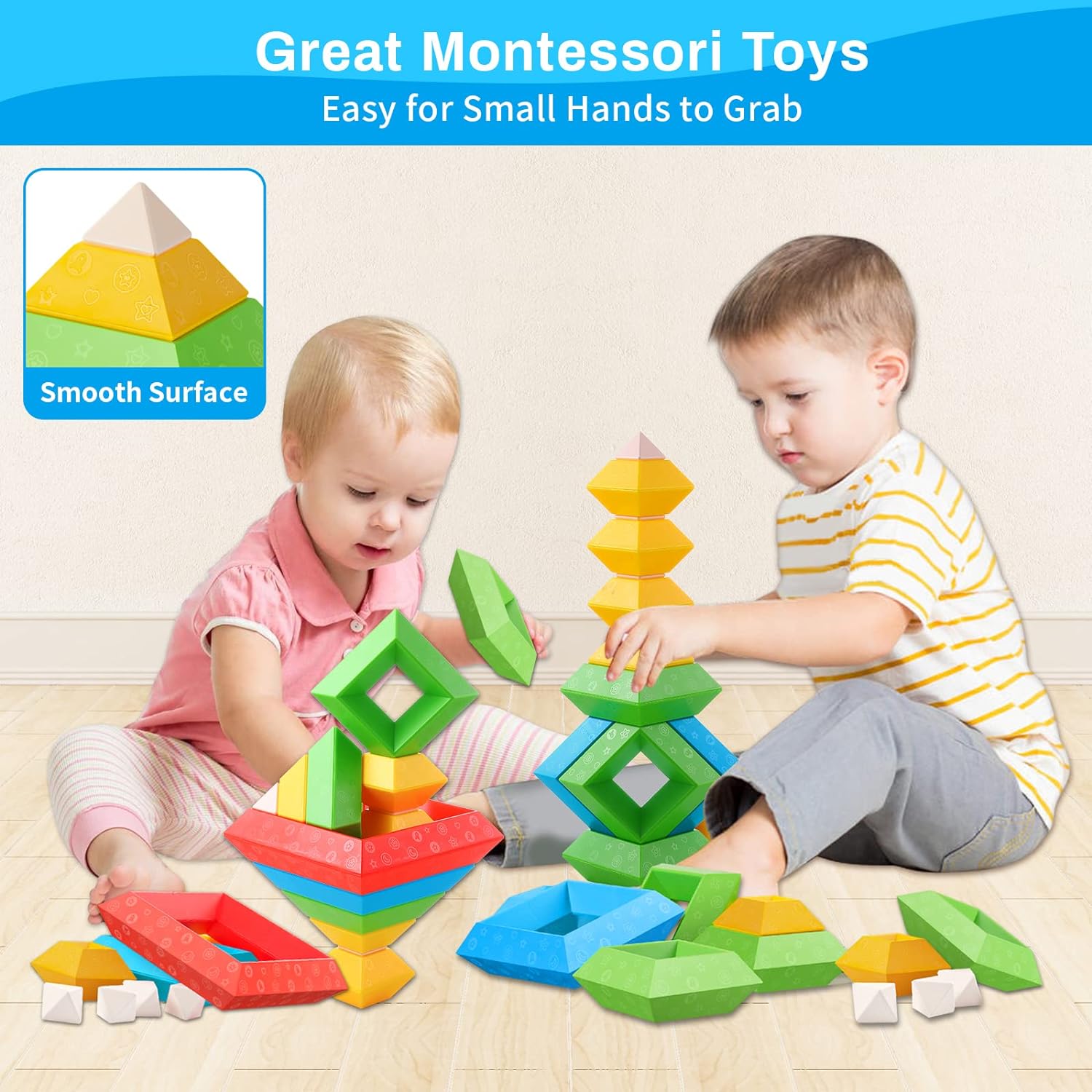 Montessori Stacking Blocks - Educational Building Set for Kids 2+