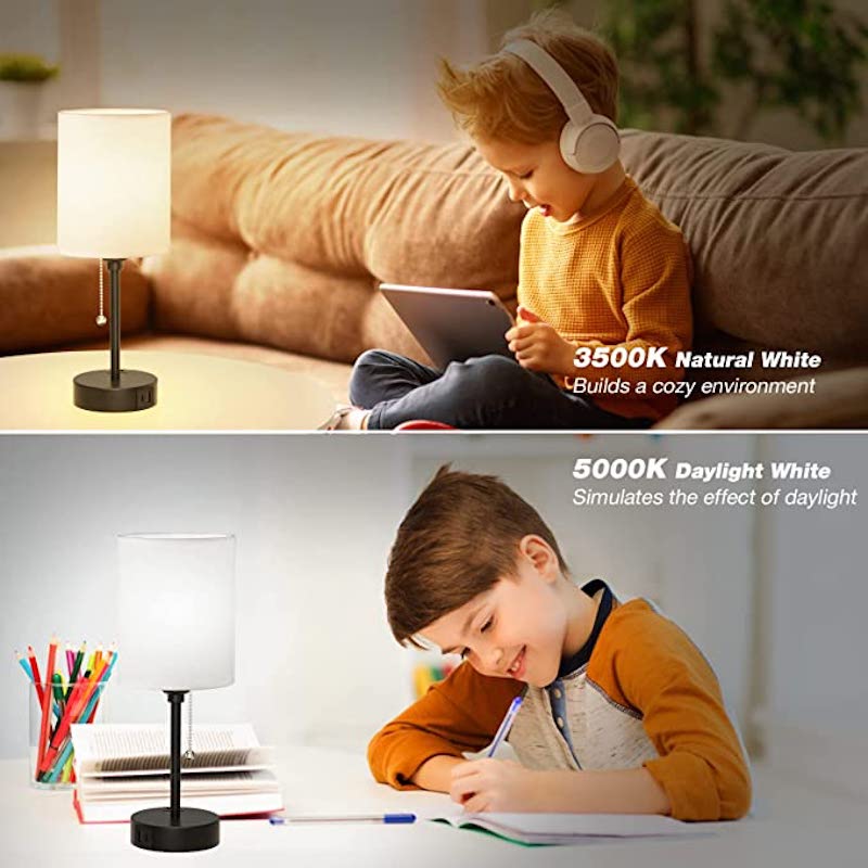 Yorvex - 3-Color Temperature Bedside Lamp with USB Ports