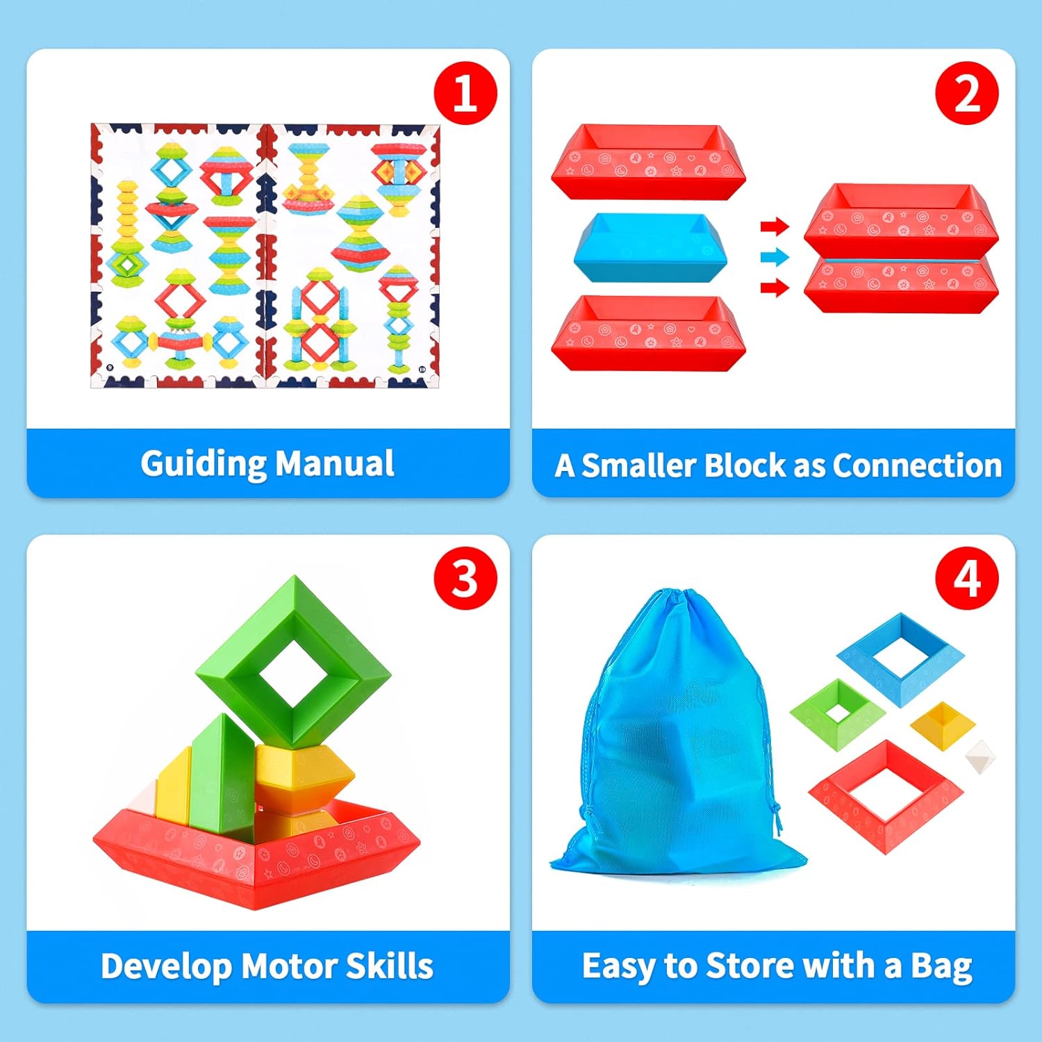 Montessori Stacking Blocks - Educational Building Set for Kids 2+