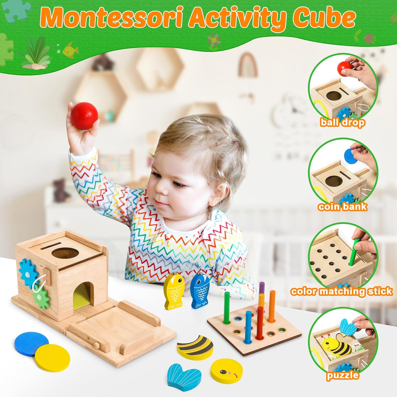 HavenWood Montessori Wooden Play Set - Educational Toy for Babies 6 Months+