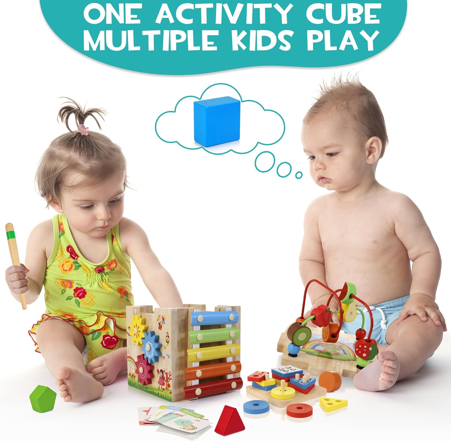 8-in-1 Montessori Activity Cube - Wooden Educational Toy for Baby