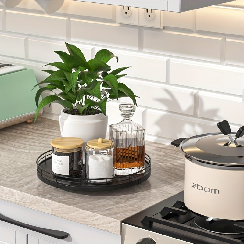 UrbanTray - Round Wood Serving Tray with Geometric Design