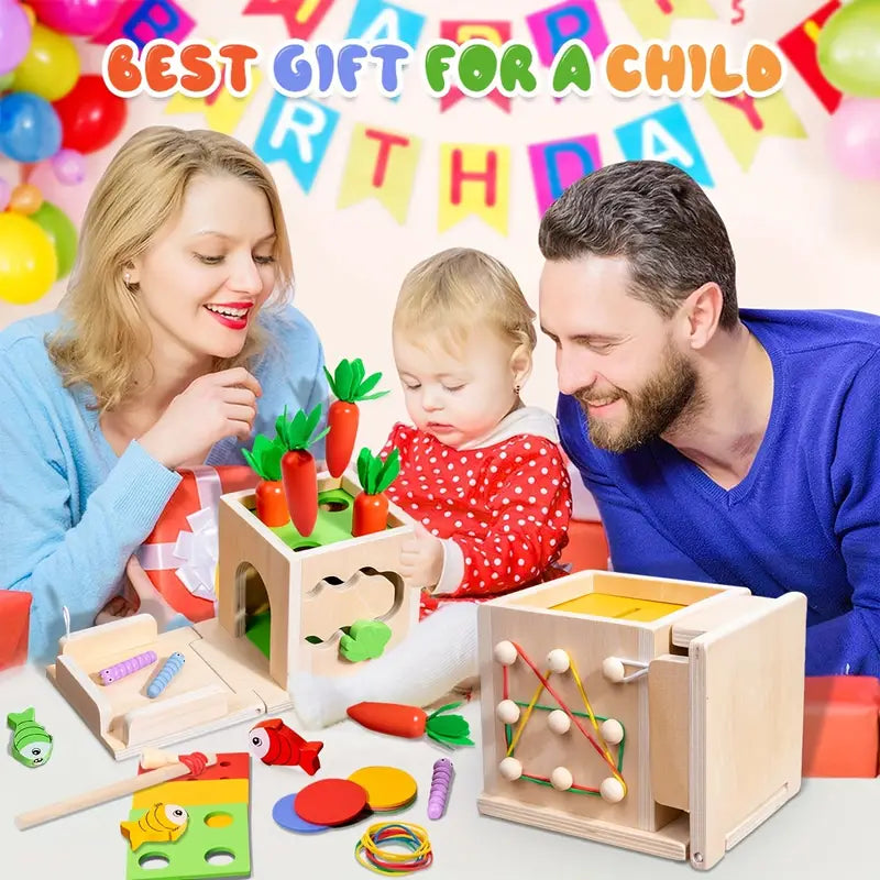 Montessori 8-in-1 Wooden Activity Box for Babies 8 Months+