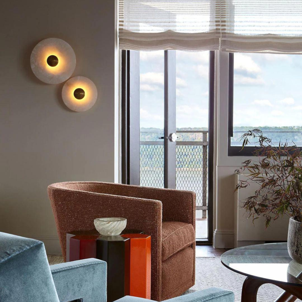 Aurora d'Or - Round Alabaster and Aluminum Wall Sconce