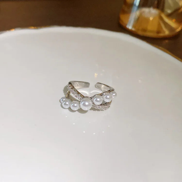Bague Vintage Réglable Isadora - Zirconia et Perle