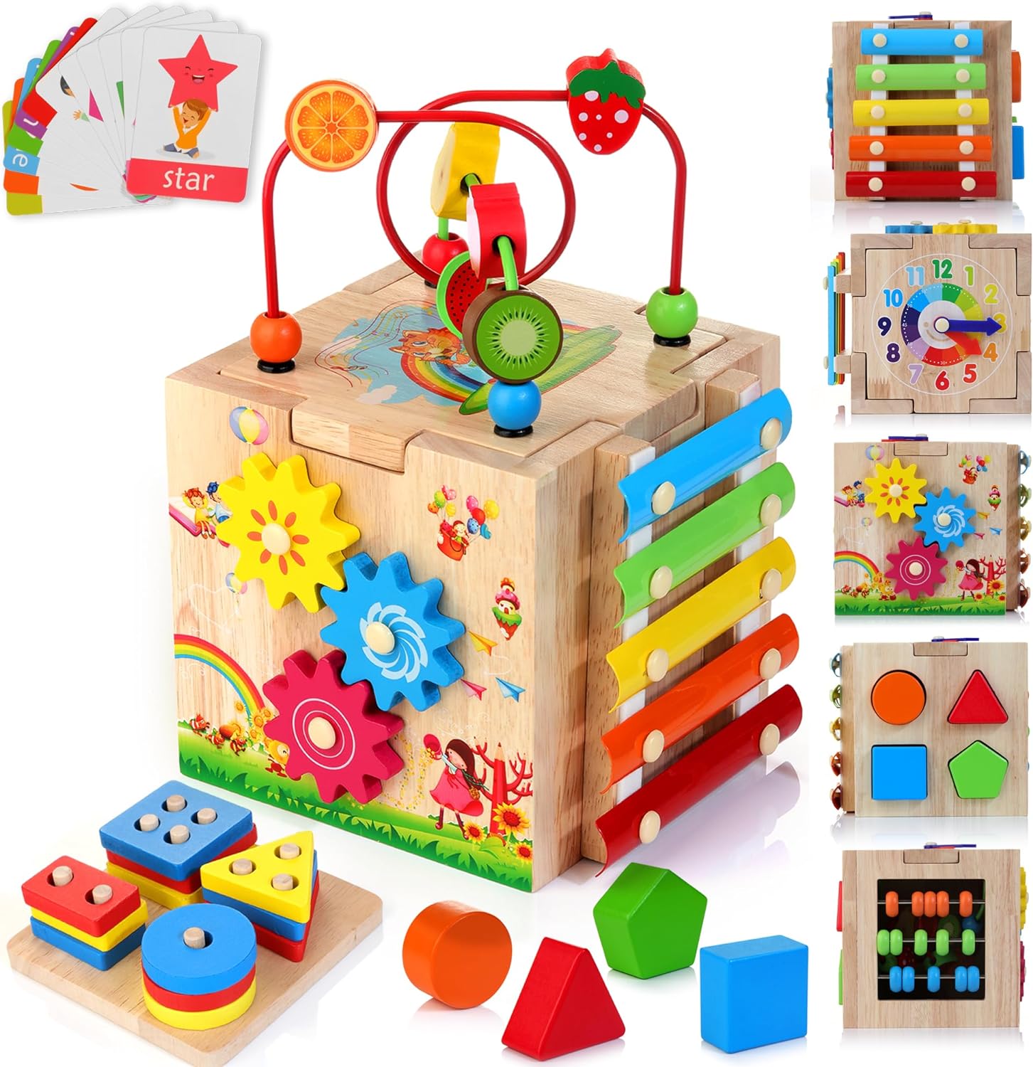 8-in-1 Montessori Activity Cube - Wooden Educational Toy for Baby