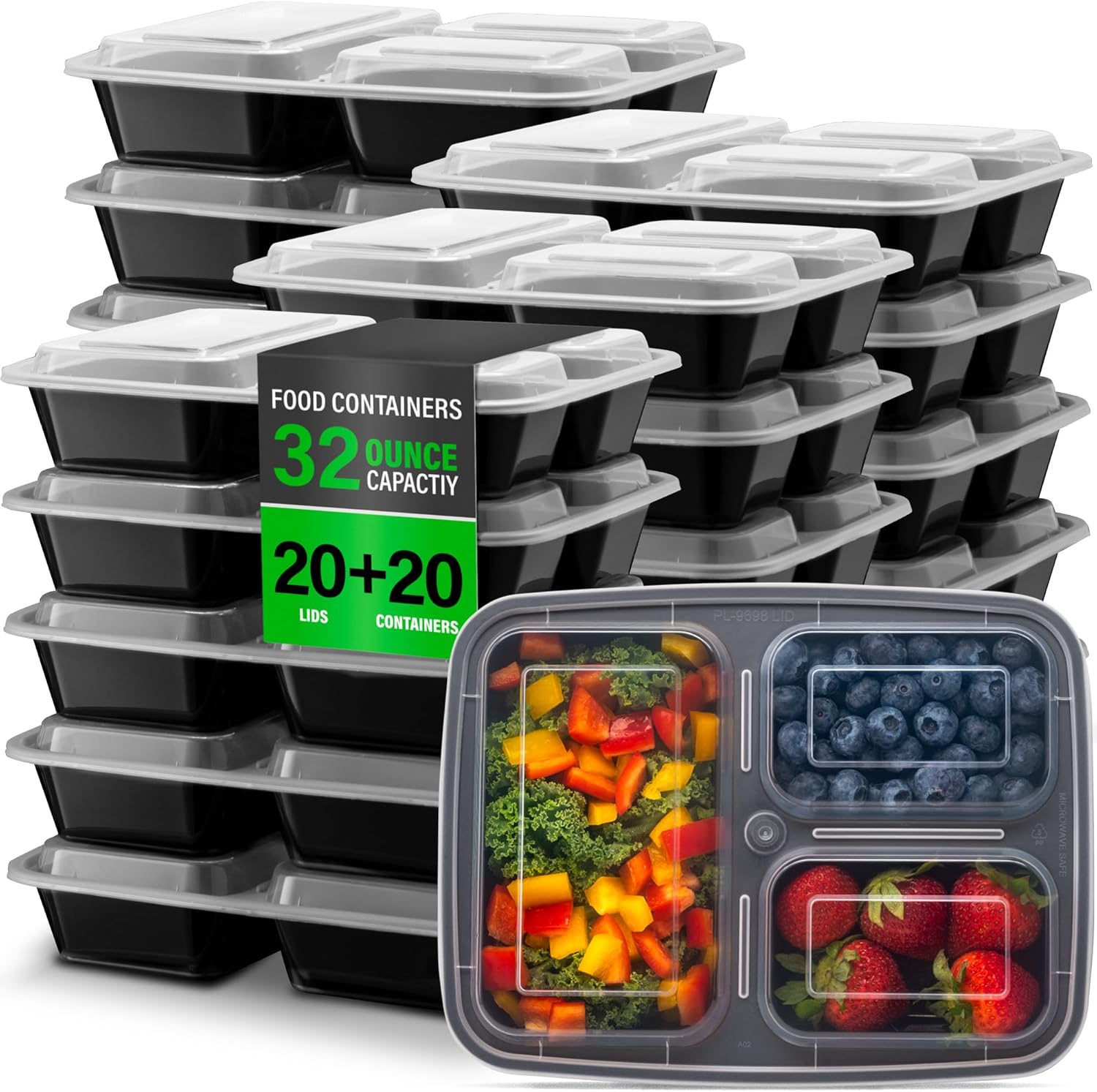 PrepMaster - Bento Box 3 Compartiments 900ml (20 pcs)