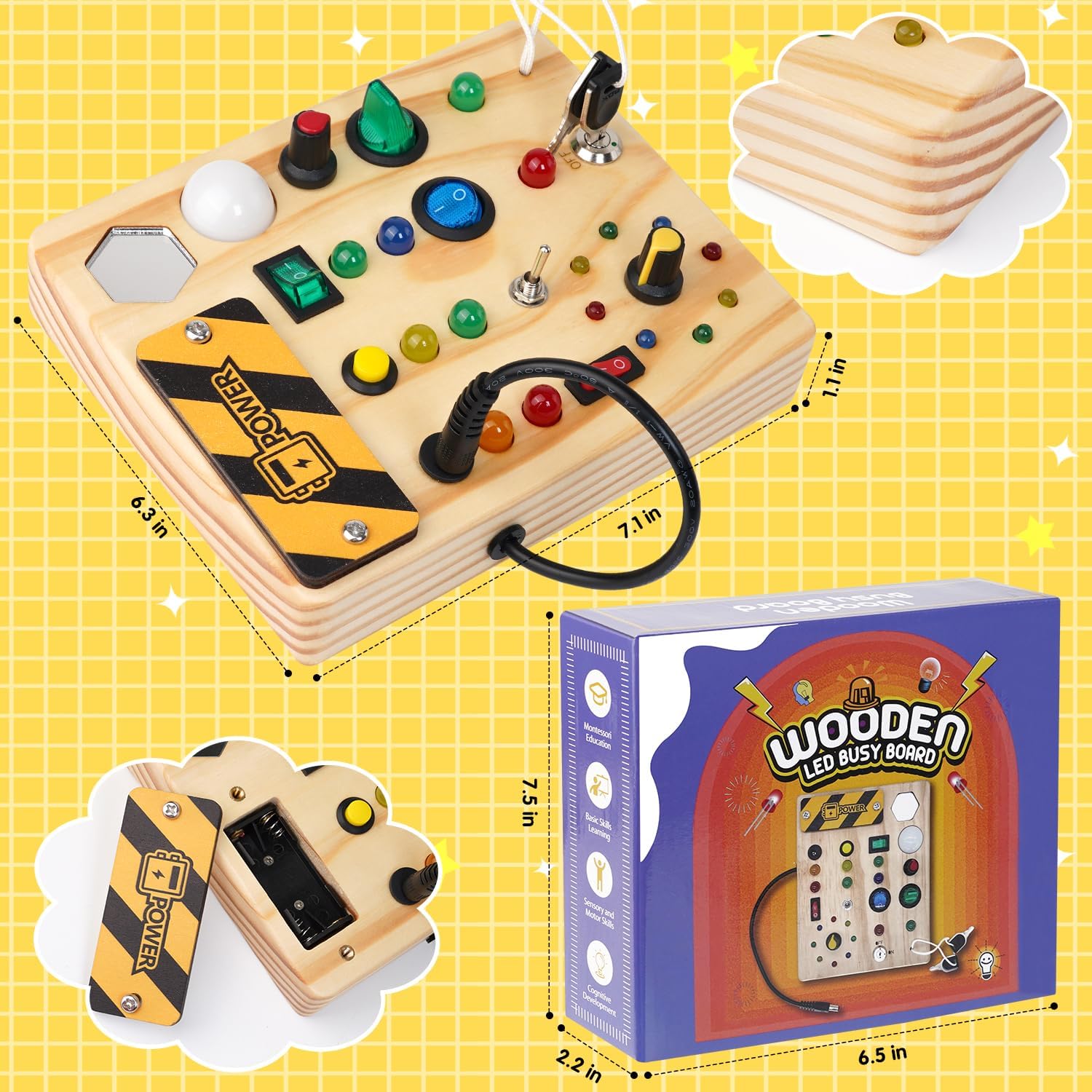 MindSpark - Wooden Montessori Light-Up Switch Board for Kids
