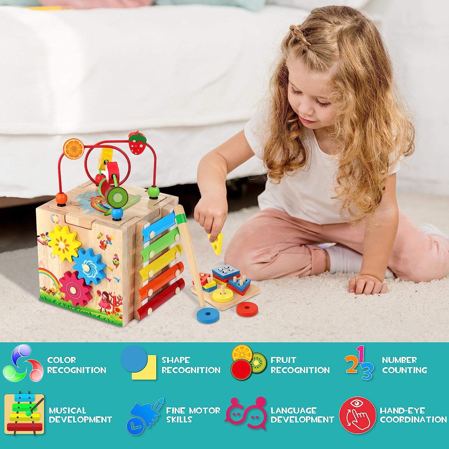 8-in-1 Montessori Activity Cube - Wooden Educational Toy for Baby