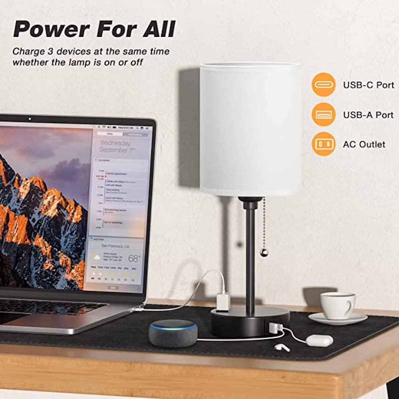 Yorvex - 3-Color Temperature Bedside Lamp with USB Ports