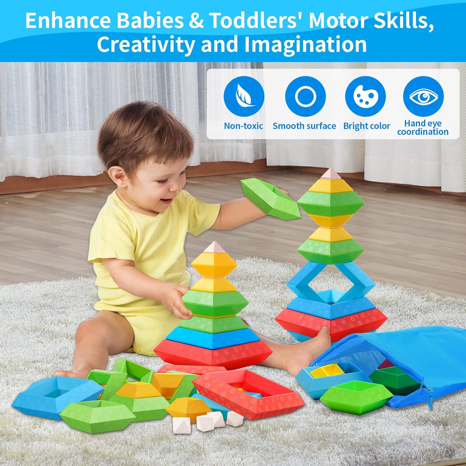 Montessori Stacking Blocks - Educational Building Set for Kids 2+