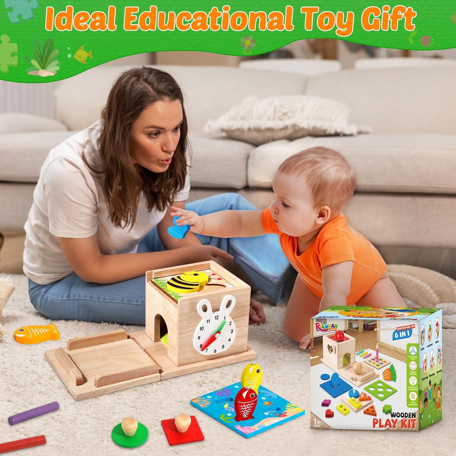 HavenWood Montessori Wooden Play Set - Educational Toy for Babies 6 Months+