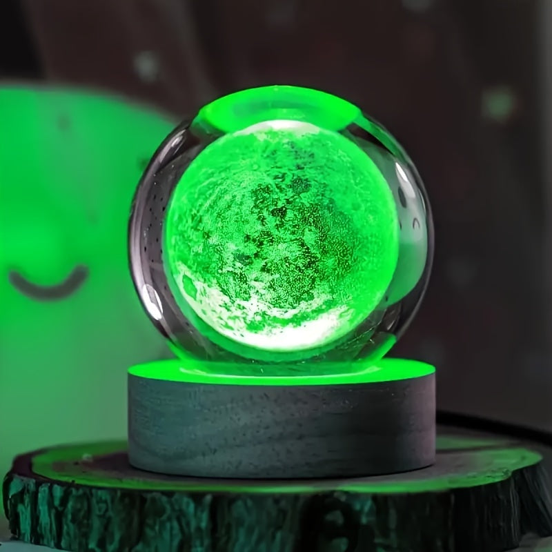 Spherune - 3D Crystal Table Lamp with Wooden Base