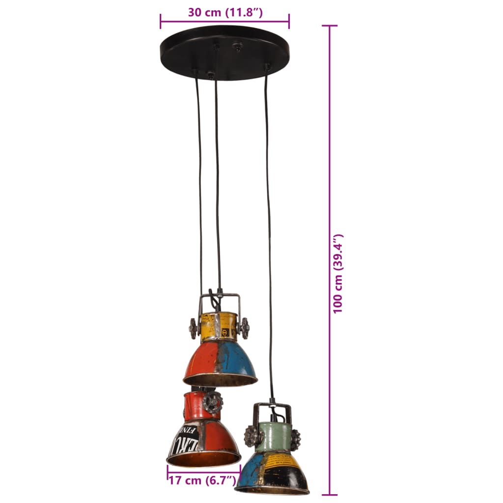 Industrial Triangle - Hand-Painted 3-Shade Pendant Light