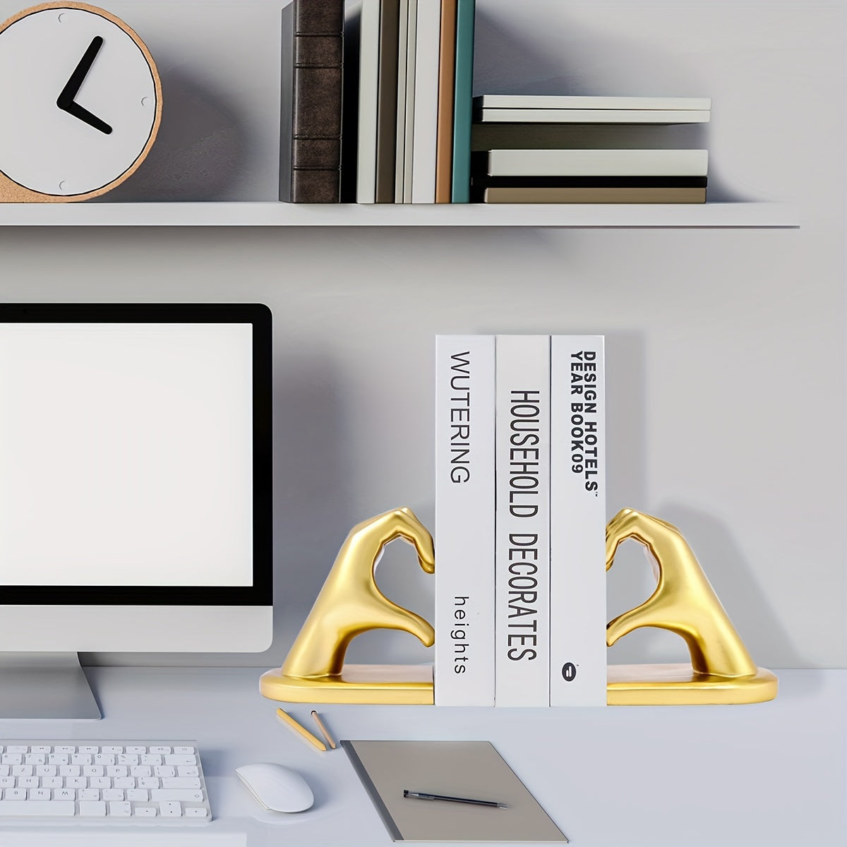Chic Heart Support - Modern Gold Resin Bookends
