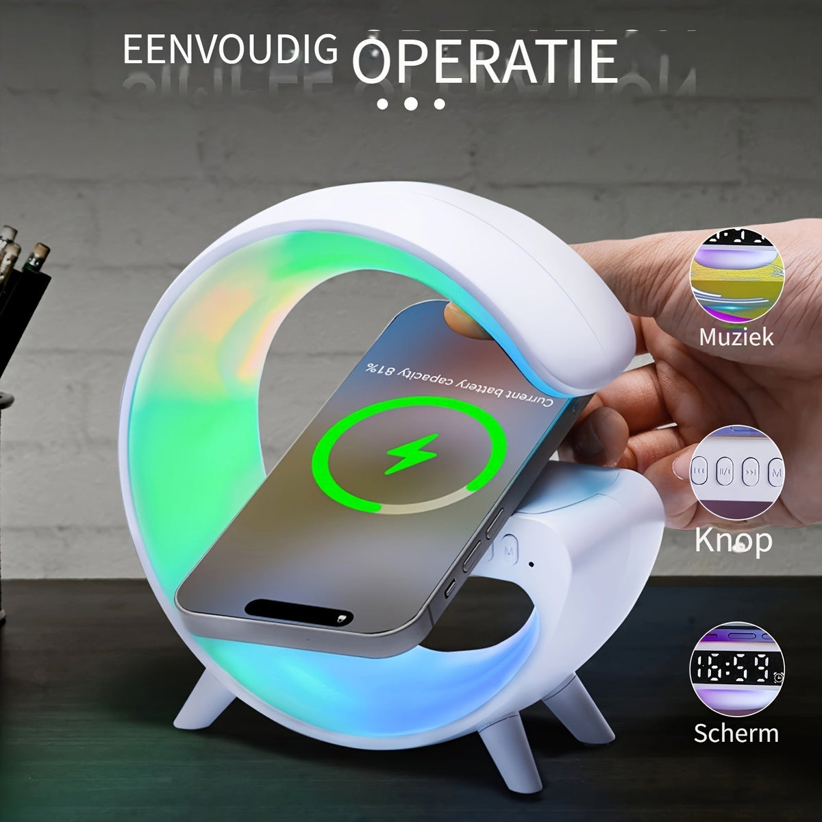 SlimLamp - Minimalist Table Lamp with Alarm Clock and Wireless Charging