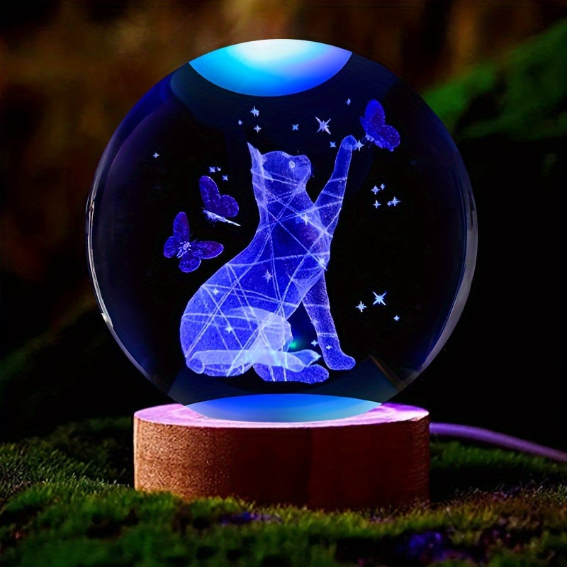 Uzora - 3D Crystal Ball Night Light with Wooden Base