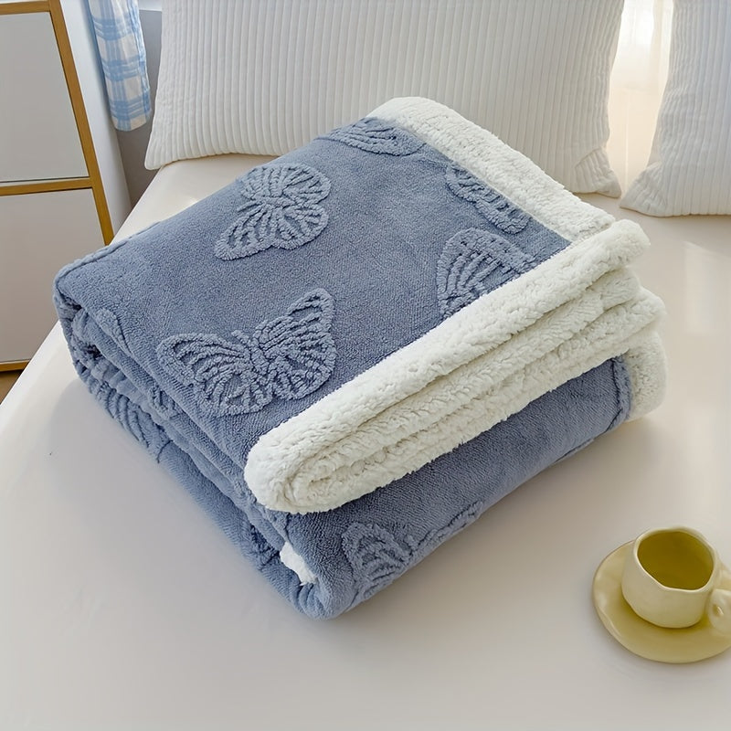 Cozy Luxe - Soft Thick Fleece Throw with Butterfly Embroidery