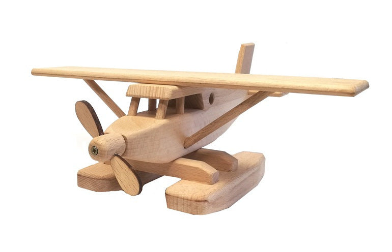 WoodFlyer - Wooden Seaplane Toy with Spinning Rotor