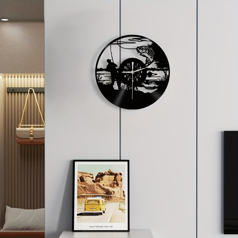 VinylCatch Clock - Horloge Murale Rétro sur Thème de la Pêche