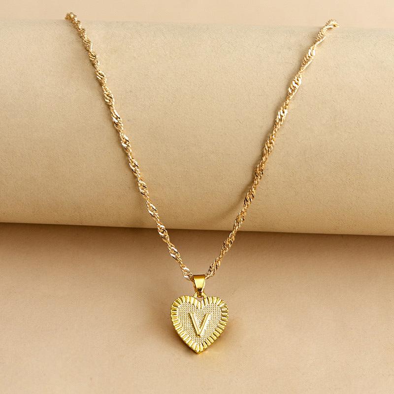 Amara - Gold Heart Initial Pendant Necklace