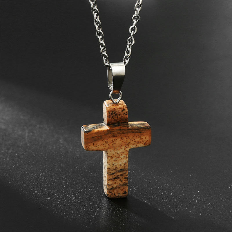 Seraphina - Collier croix en pierres précieuses naturelles