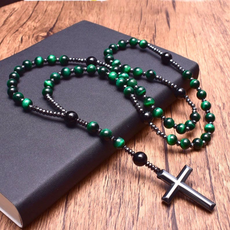 Collier Rosaire Croix Orion - Œil de Tigre Lapis