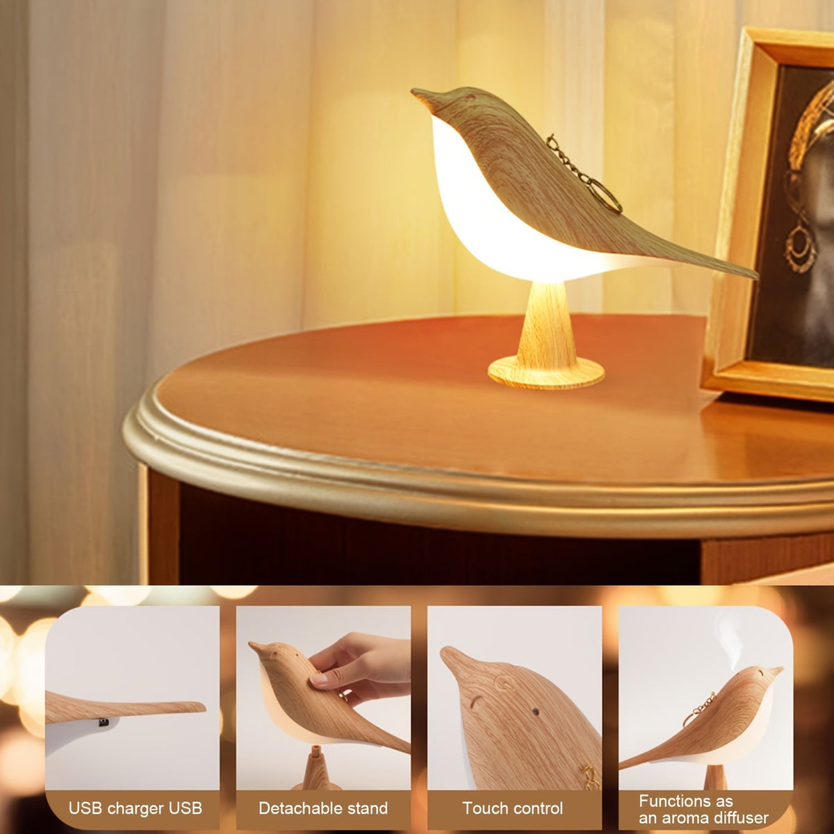 BrightNest - Touch USB LED Bird Table Lamp