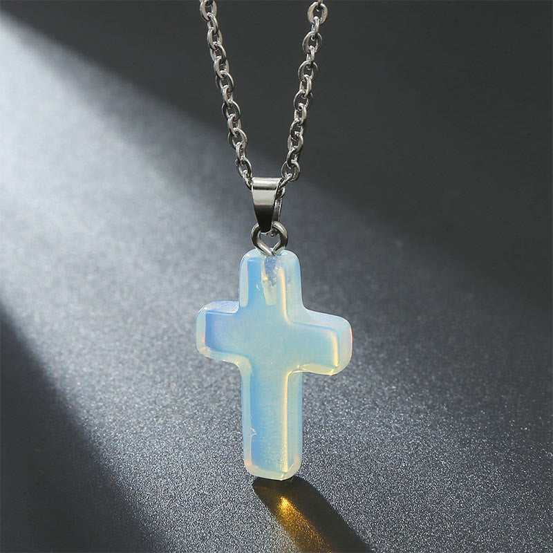 Seraphina - Collier croix en pierres précieuses naturelles