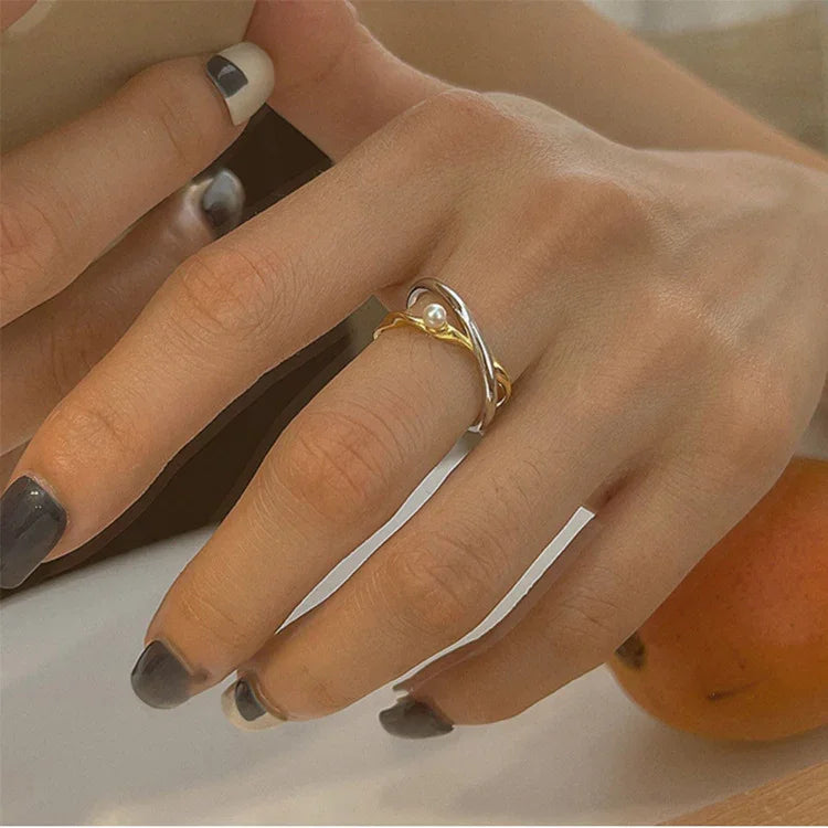 Alina - Bague croisée perle en argent sterling 925